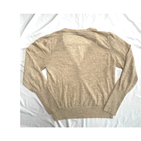 Veronica Beard Inez  Stretch Merino Deep V Henley Sweater, Oatmeal, Large - Picture 4 of 6